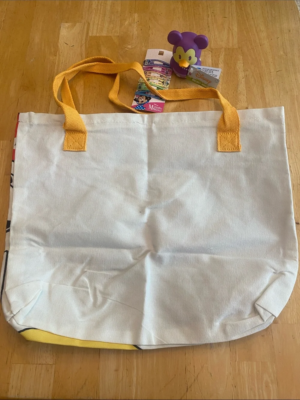 Bundle Disney Mickey duck, 6 Minnie hair clips & Character Canvas Tote New NWT
